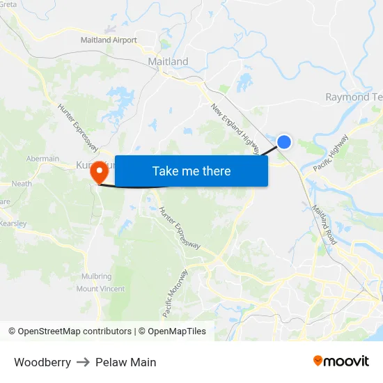 Woodberry to Pelaw Main map