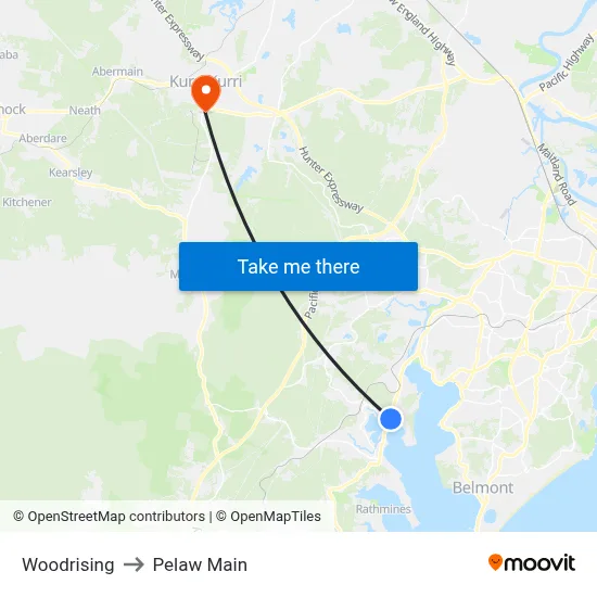 Woodrising to Pelaw Main map
