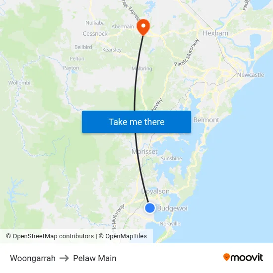 Woongarrah to Pelaw Main map