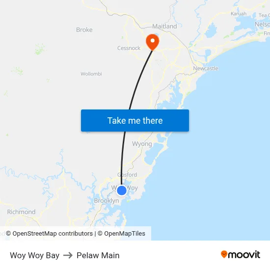 Woy Woy Bay to Pelaw Main map