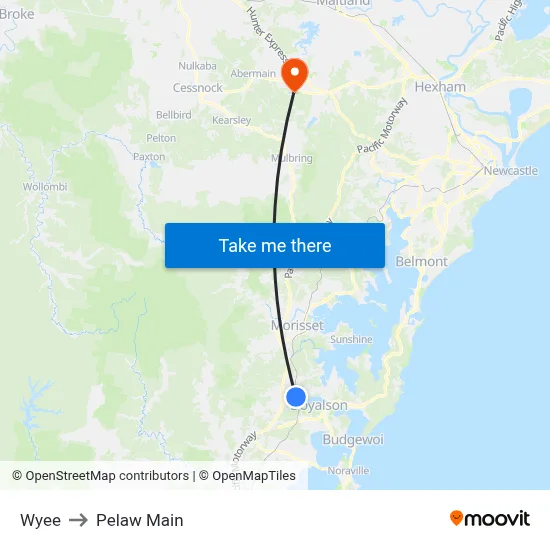 Wyee to Pelaw Main map