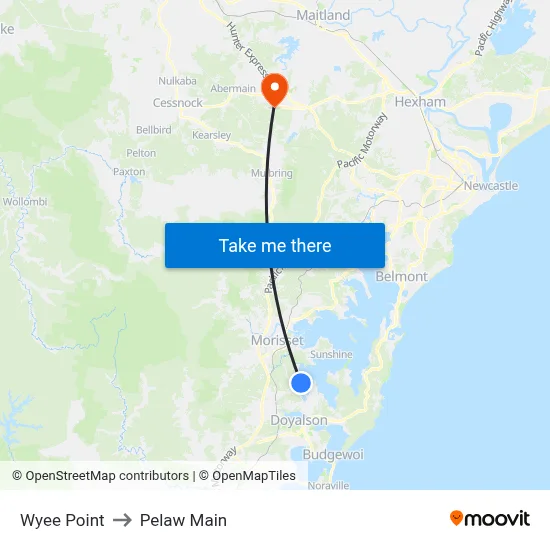 Wyee Point to Pelaw Main map