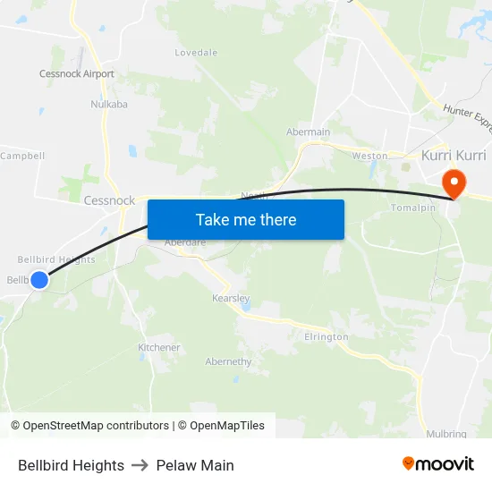 Bellbird Heights to Pelaw Main map
