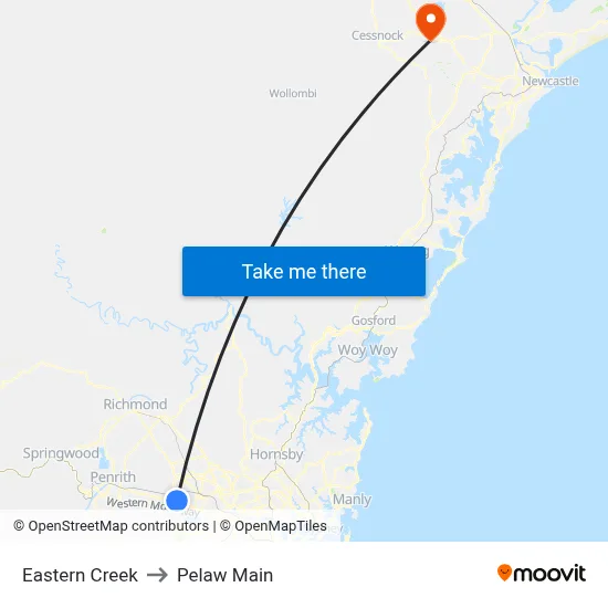 Eastern Creek to Pelaw Main map