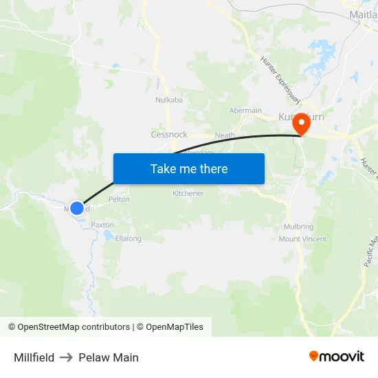 Millfield to Pelaw Main map