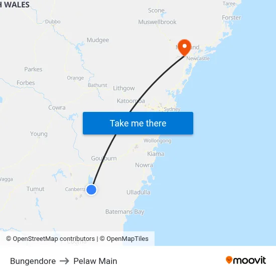 Bungendore to Pelaw Main map
