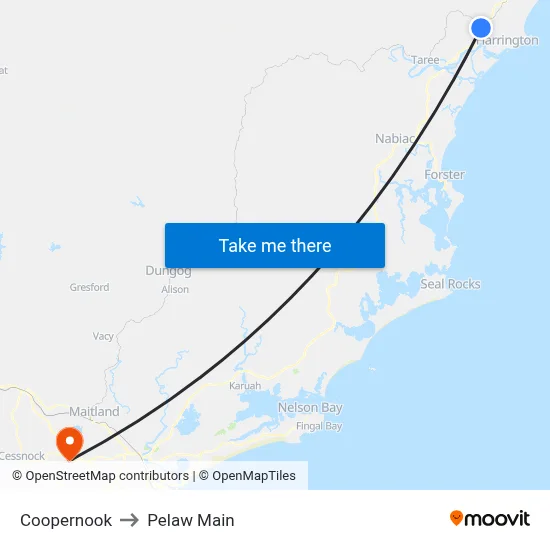 Coopernook to Pelaw Main map
