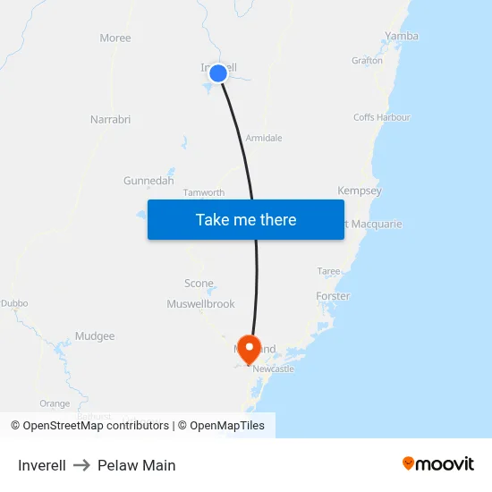 Inverell to Pelaw Main map