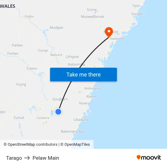 Tarago to Pelaw Main map