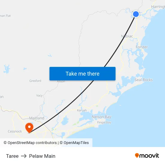 Taree to Pelaw Main map