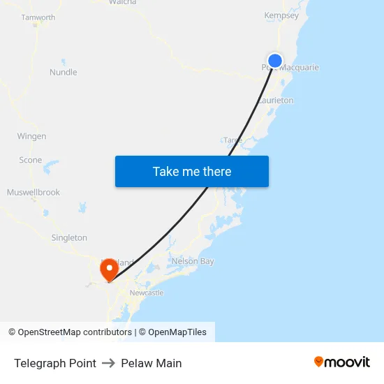 Telegraph Point to Pelaw Main map