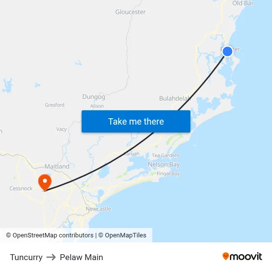 Tuncurry to Pelaw Main map