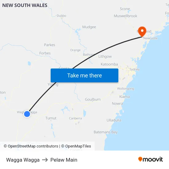Wagga Wagga to Pelaw Main map
