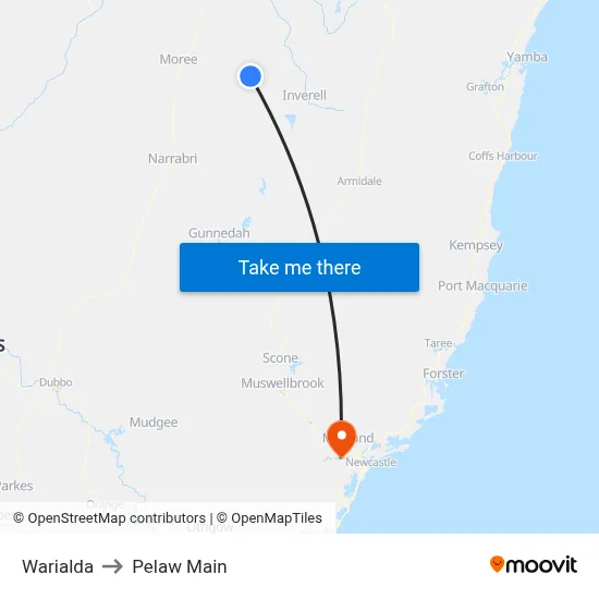 Warialda to Pelaw Main map