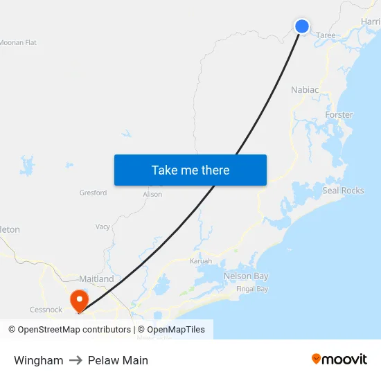 Wingham to Pelaw Main map