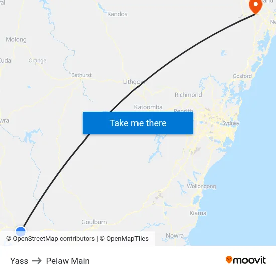 Yass to Pelaw Main map