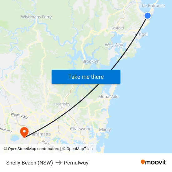 Shelly Beach (NSW) to Pemulwuy map