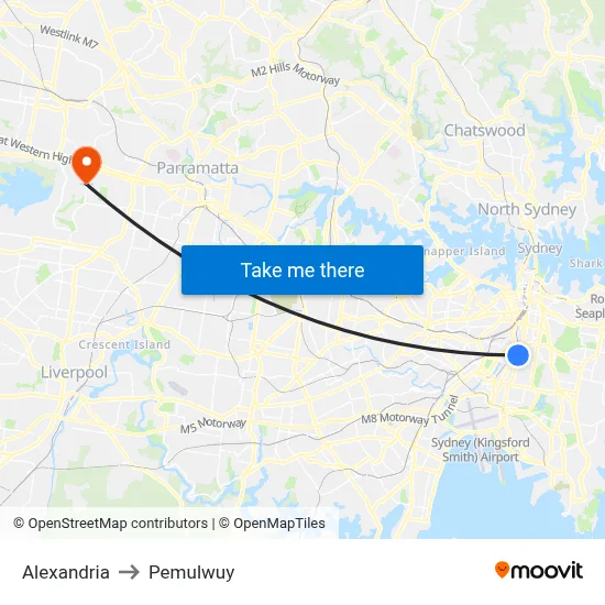 Alexandria to Pemulwuy map