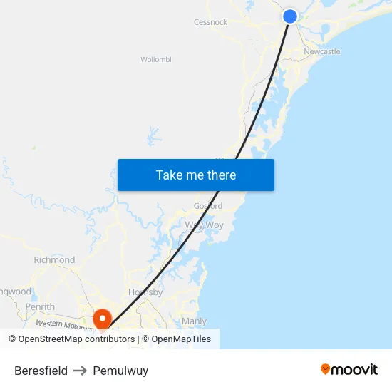 Beresfield to Pemulwuy map