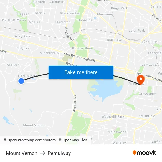 Mount Vernon to Pemulwuy map