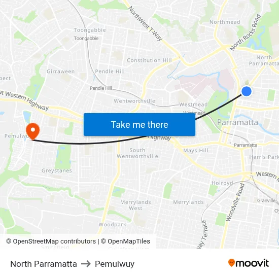 North Parramatta to Pemulwuy map