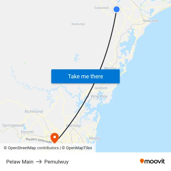 Pelaw Main to Pemulwuy map