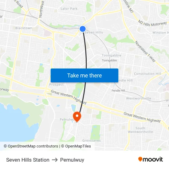 Seven Hills Station to Pemulwuy map