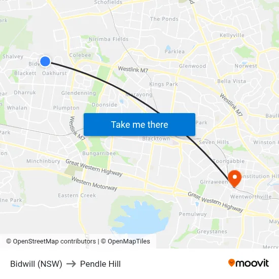 Bidwill (NSW) to Pendle Hill map