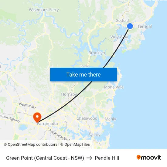 Green Point (Central Coast - NSW) to Pendle Hill map