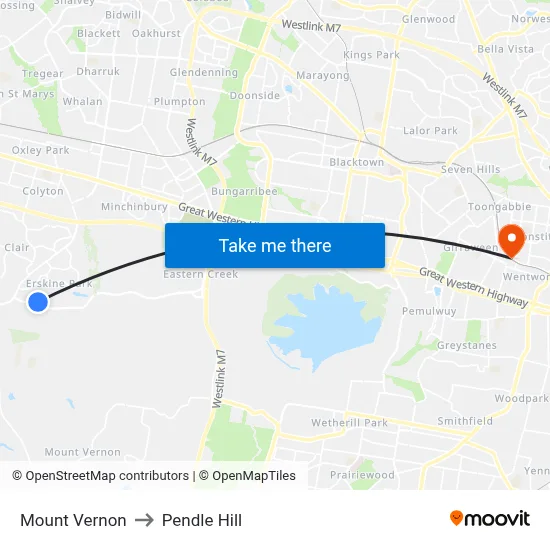 Mount Vernon to Pendle Hill map