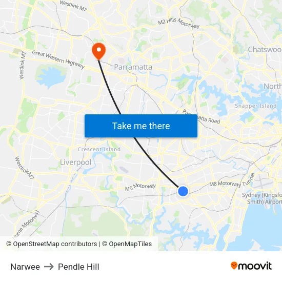 Narwee to Pendle Hill map