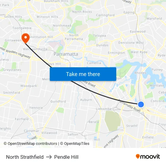 North Strathfield to Pendle Hill map