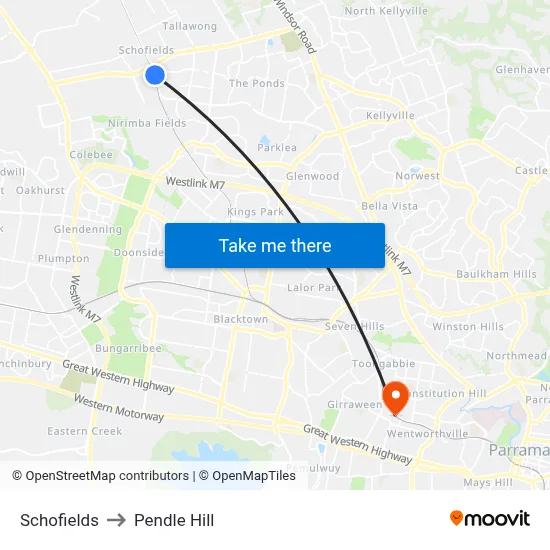 Schofields to Pendle Hill map