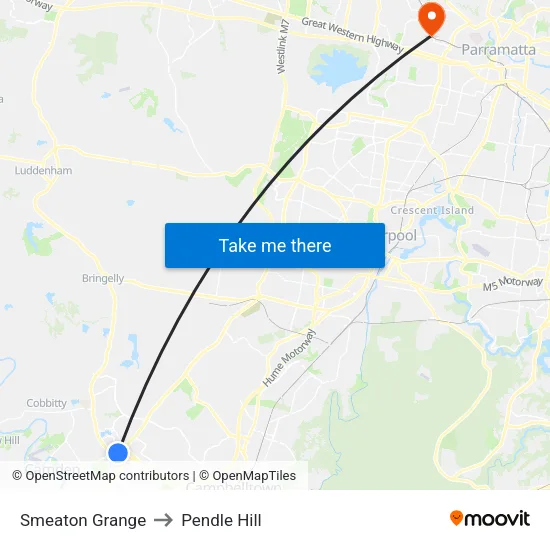 Smeaton Grange to Pendle Hill map