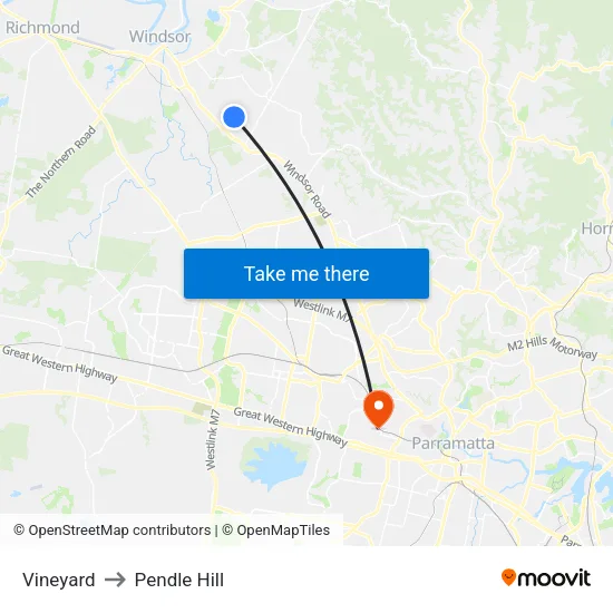 Vineyard to Pendle Hill map