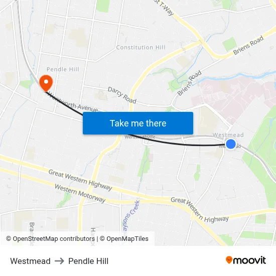 Westmead to Pendle Hill map