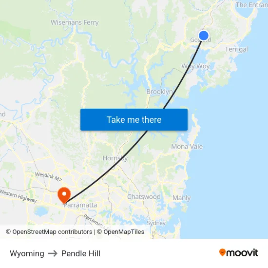Wyoming to Pendle Hill map