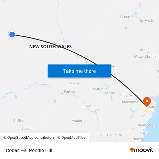 Cobar to Pendle Hill map