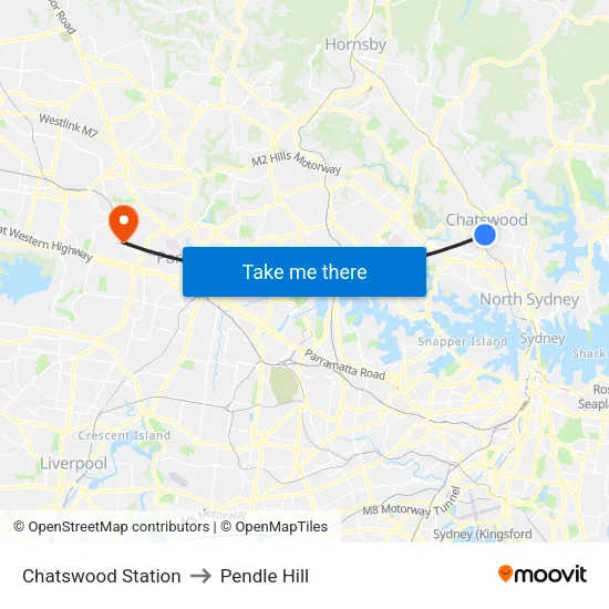 Chatswood Station to Pendle Hill map