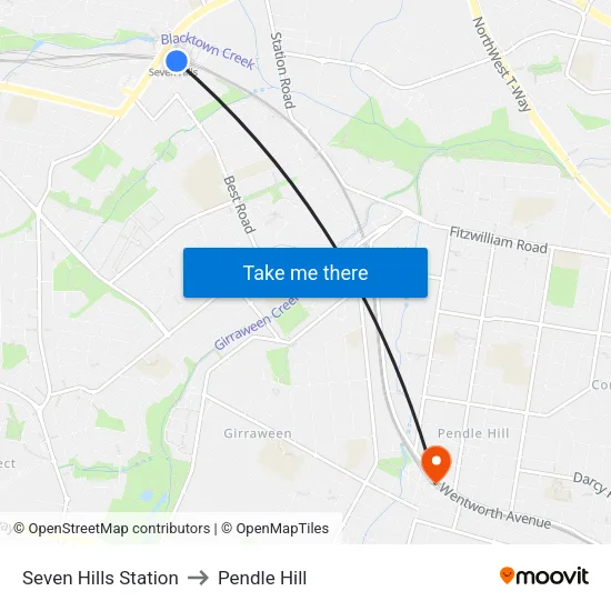 Seven Hills Station to Pendle Hill map
