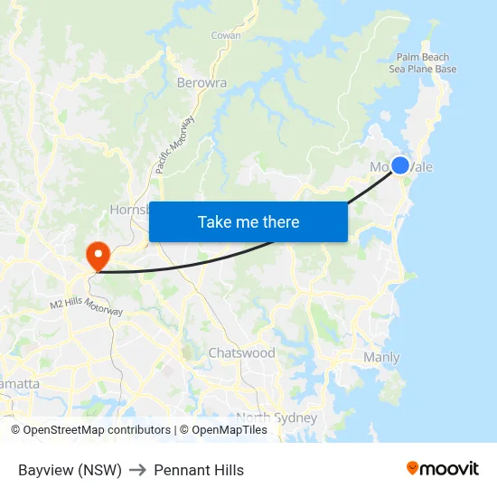 Bayview (NSW) to Pennant Hills map