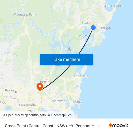 Green Point (Central Coast - NSW) to Pennant Hills map