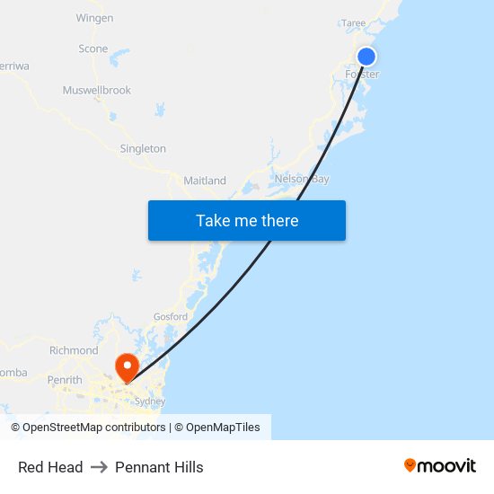 Red Head to Pennant Hills map