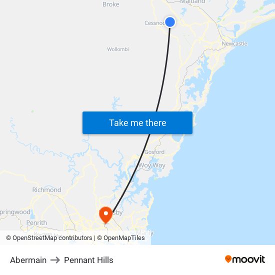 Abermain to Pennant Hills map