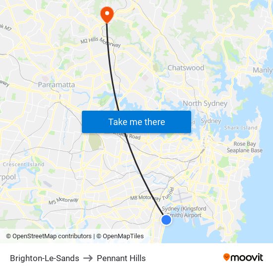 Brighton-Le-Sands to Pennant Hills map