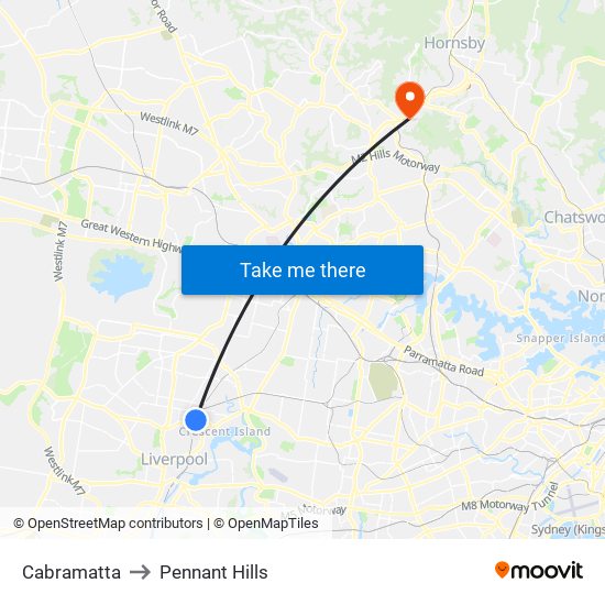 Cabramatta to Pennant Hills map