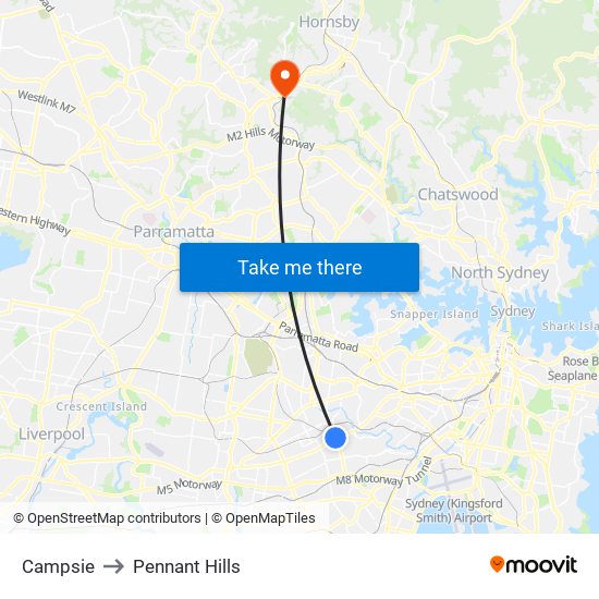 Campsie to Pennant Hills map