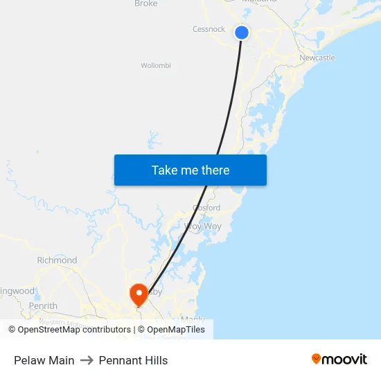 Pelaw Main to Pennant Hills map