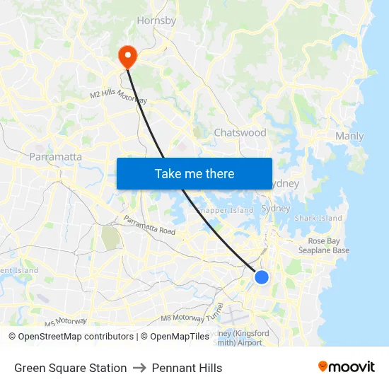 Green Square Station to Pennant Hills map