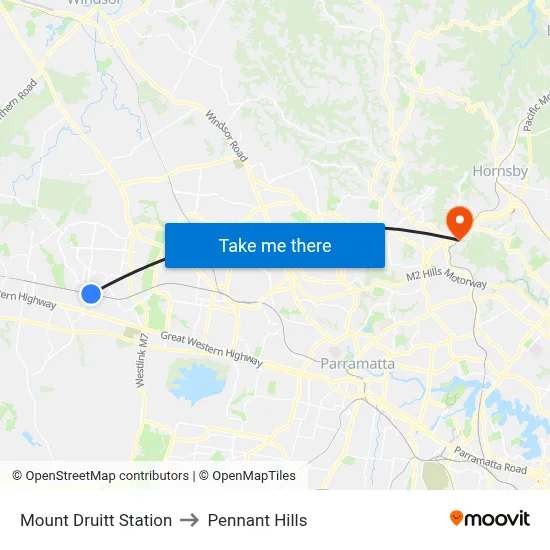 Mount Druitt Station to Pennant Hills map